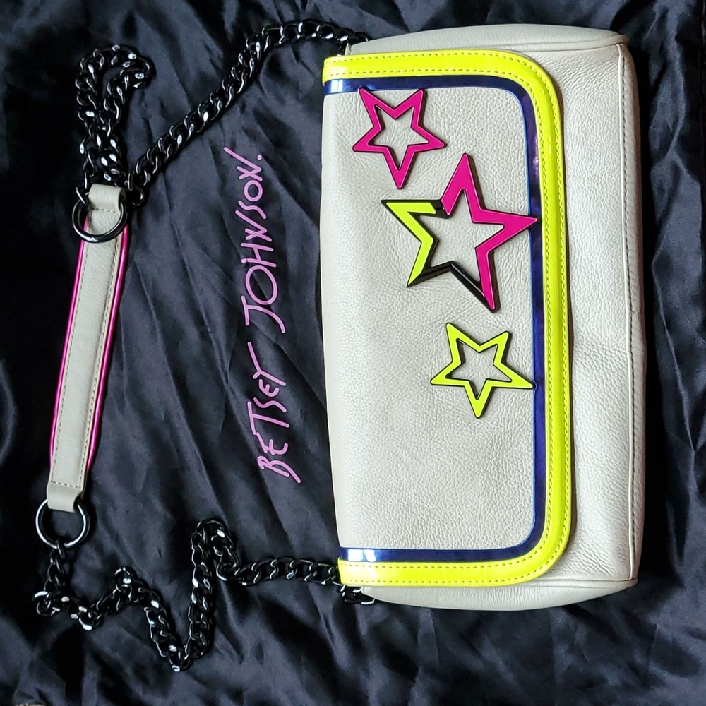 Betsey Johnson cream and neon purse